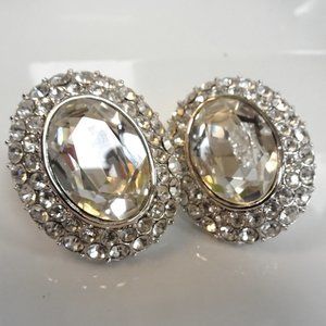 Auth YVES SAINT LAURENT YSL Huge Runway Crystal Chunky Vibrant Clipped Earrings